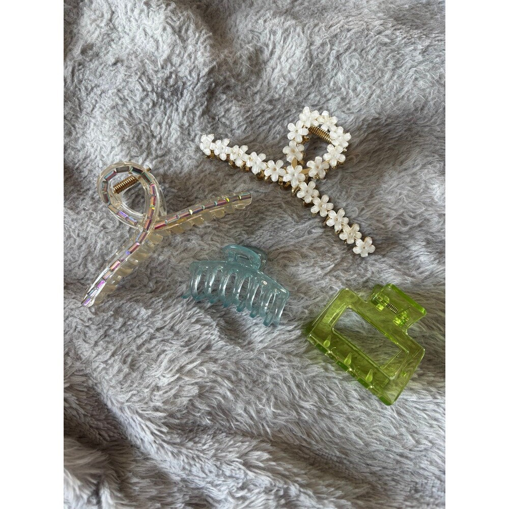Claw Clip Bundle Floral Metal Clear Holographic Hair Clips Set of 4